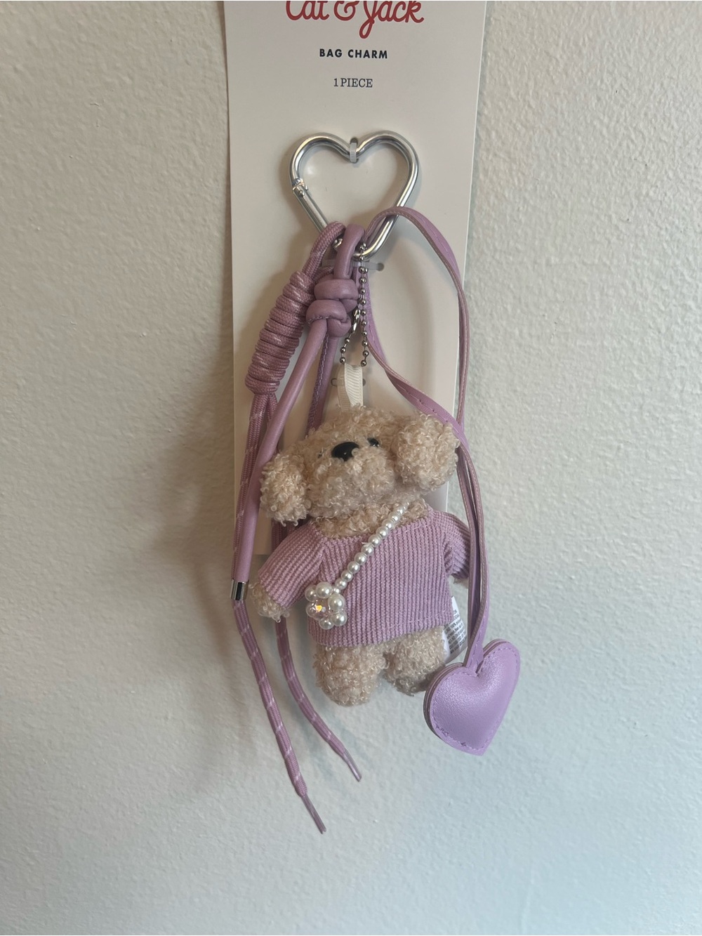Cat & Jack Lilac Puppy Dog Bag Charm with Heart Clip